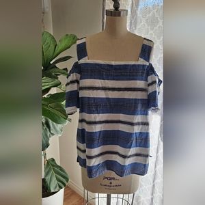 Lucky Brand Stripe Cold shoulder top blue & white size L